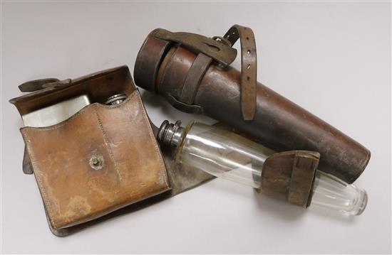 Two leather cased flasks